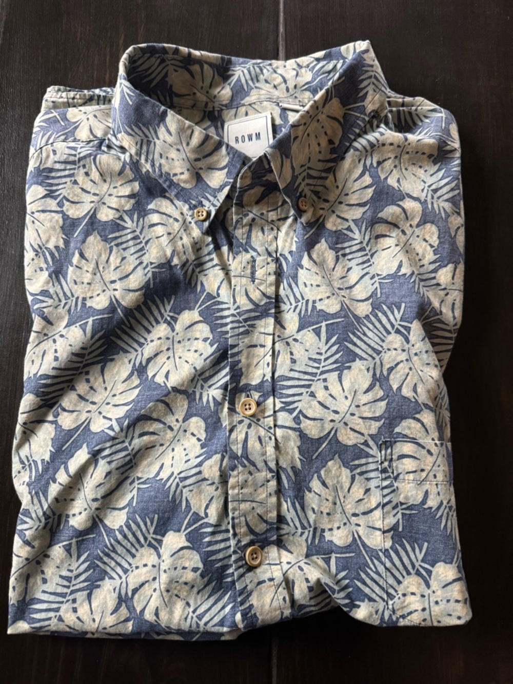 ROW M Blue Tropical Leaf Print Button-Down Shirt